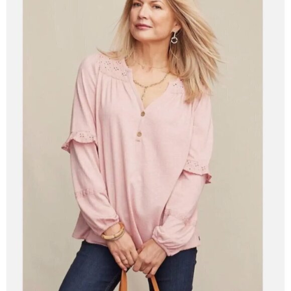 Matilda Jane Heart to Heart Possibilities Pink Knit Henley Popover Top Large NWT - Picture 1 of 5